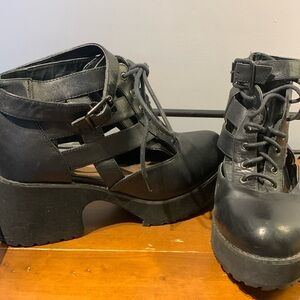 Black Leather Booties with Cutouts